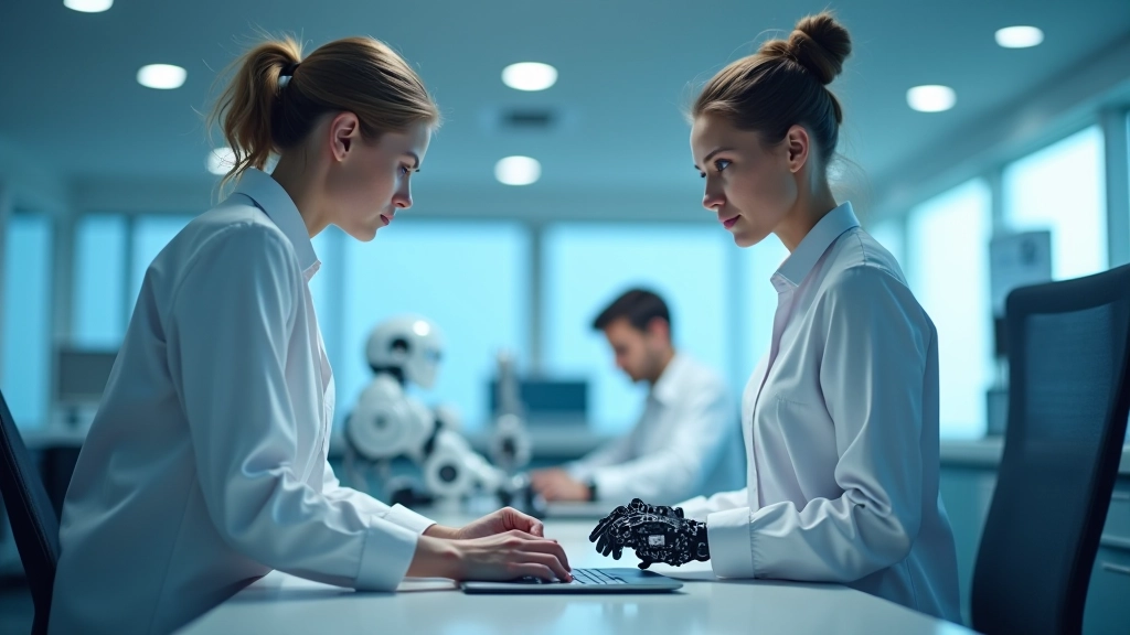 Modernas robotika laboratorija ar sadarbības robotiem un cilvēkiem, modernam industriālam vidē